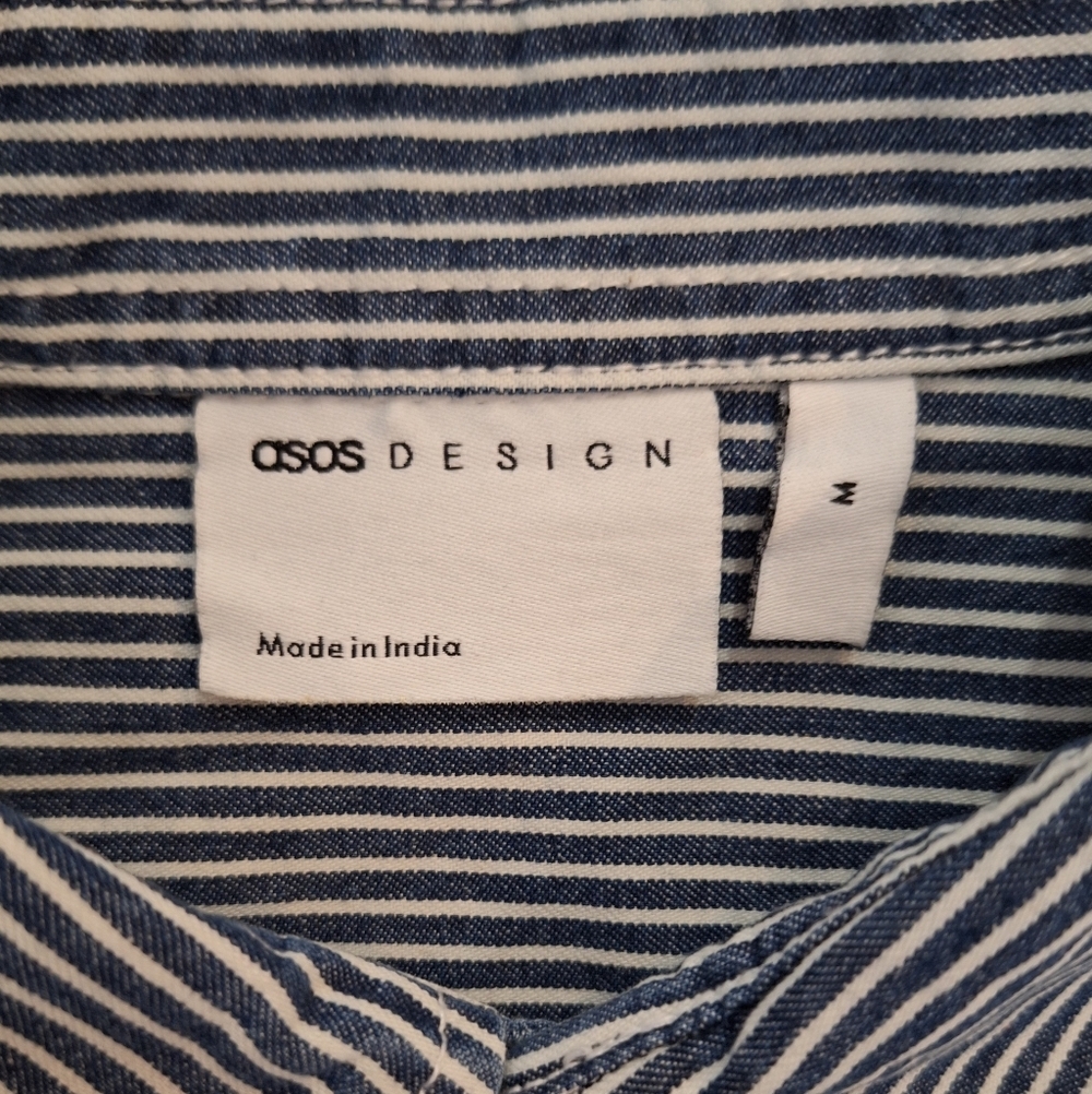 NWT ASOS Blue and White Pinstripe Button-Down Shirt - Picture 6 of 9